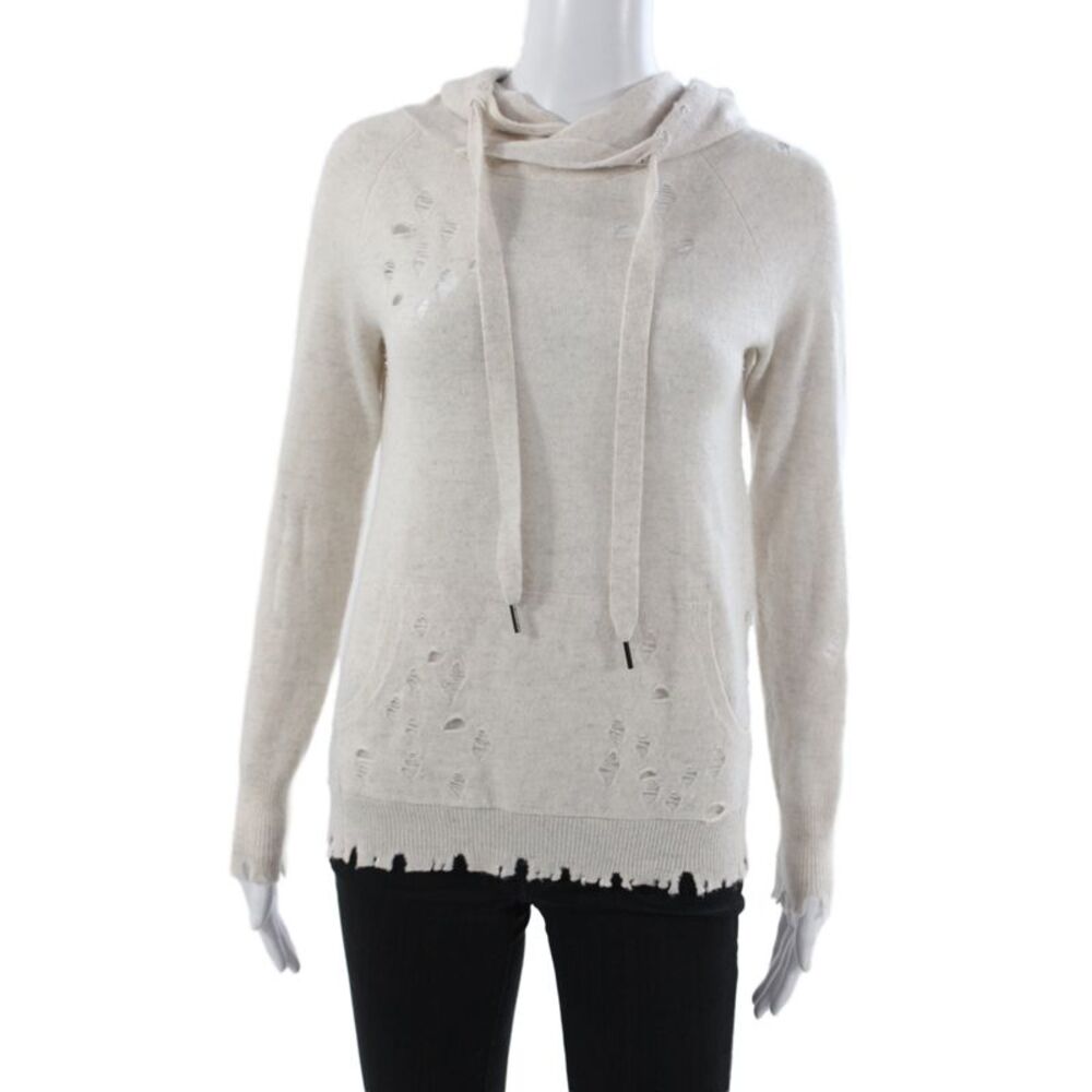 Aqua Cashmere Women Pullover Sweater Cowl Neck Beige 100% Cashmere Size XS